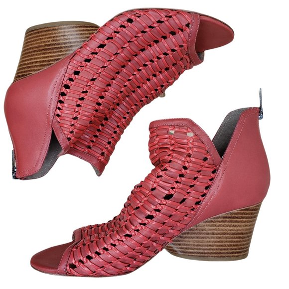 Donald J Pliner Size 9.5 Jacqi Wedge Bootie Sandal Poppy Red Back Zip Op… - Picture 1 of 8